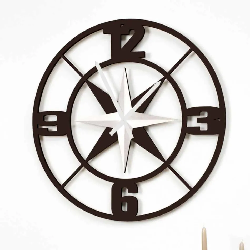 Große Wanduhr Design in Shabby White und Brown Wood - Scharnier Viadurini