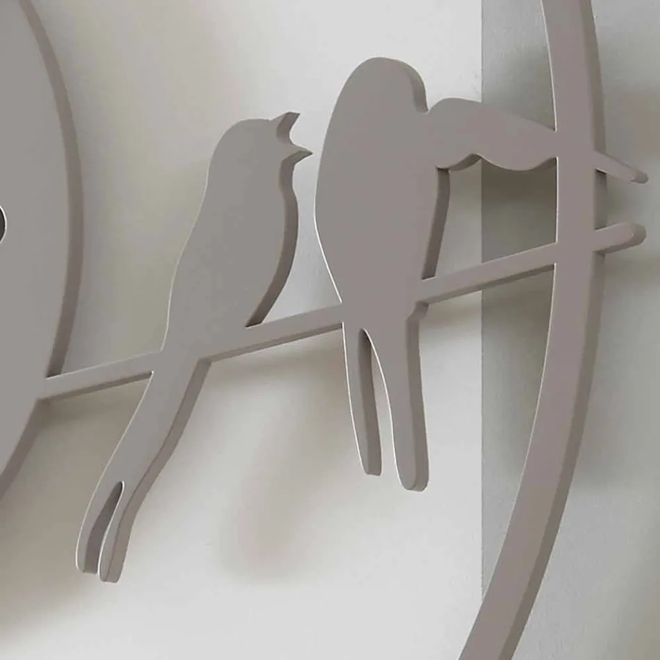 Große moderne Design Wanduhr in farbigem Rundholz - Vögel Viadurini