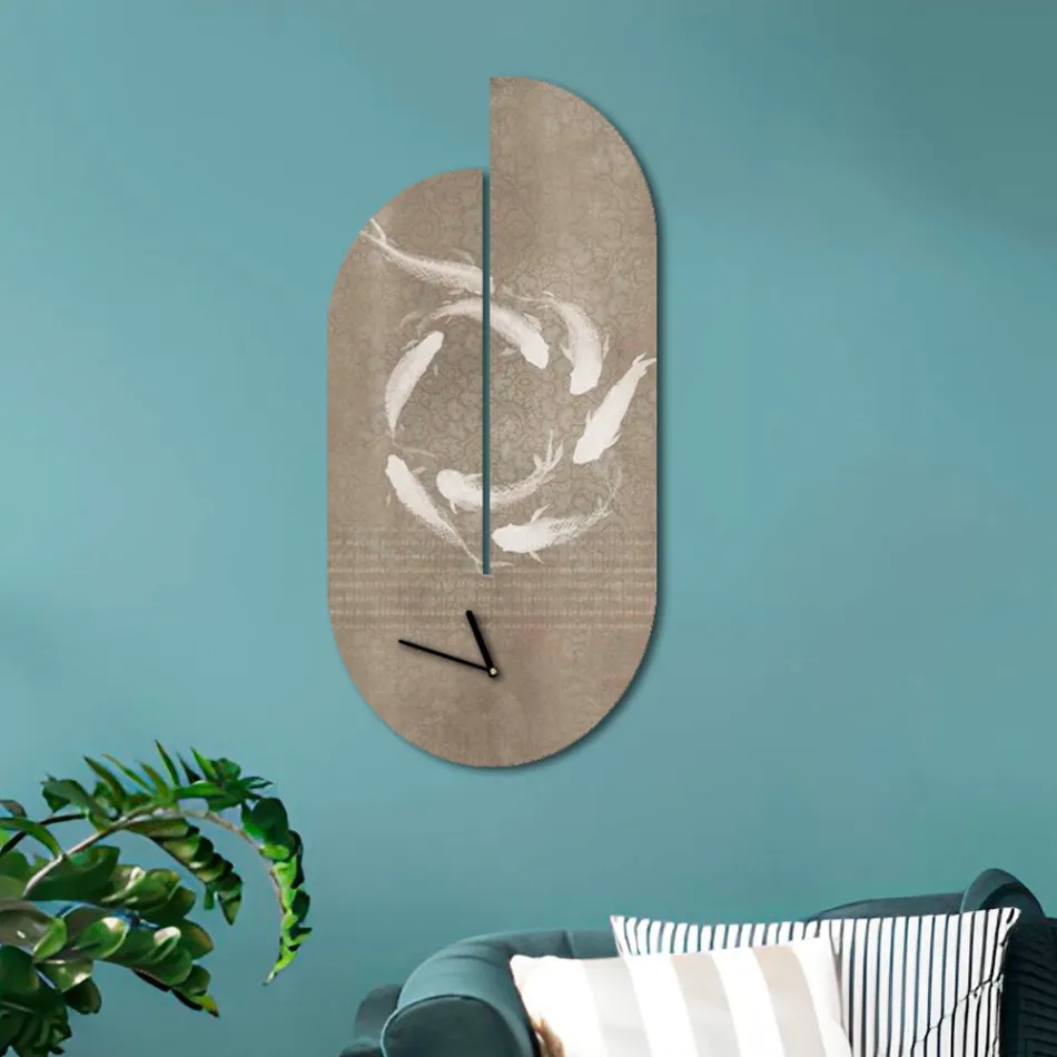 Holzuhr mit Reiher-Aufdruck, hergestellt in Italien – Palau Viadurini