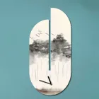 Holzuhr mit Reiher-Aufdruck, hergestellt in Italien – Palau Viadurini