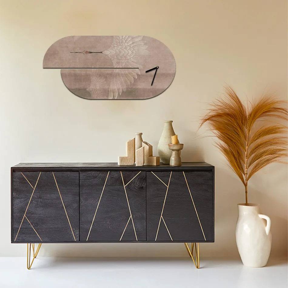 Holzuhr mit Reiher-Aufdruck, hergestellt in Italien – Palau Viadurini