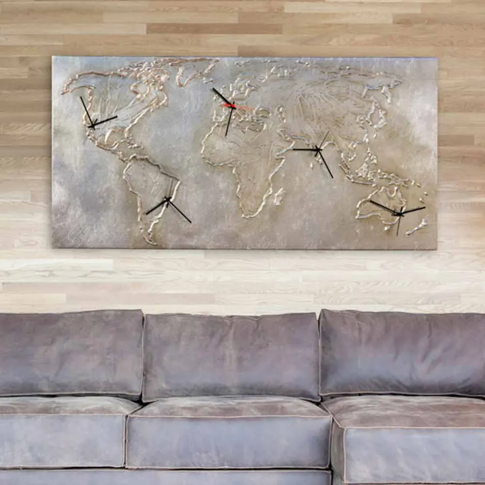 Moderne Uhr mit fünf Quadranten der Welt, Miles darstellt Viadurini