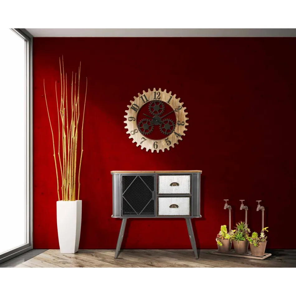 Runde Wanduhr im modernen Design aus Eisen und MDF - Gitta Viadurini