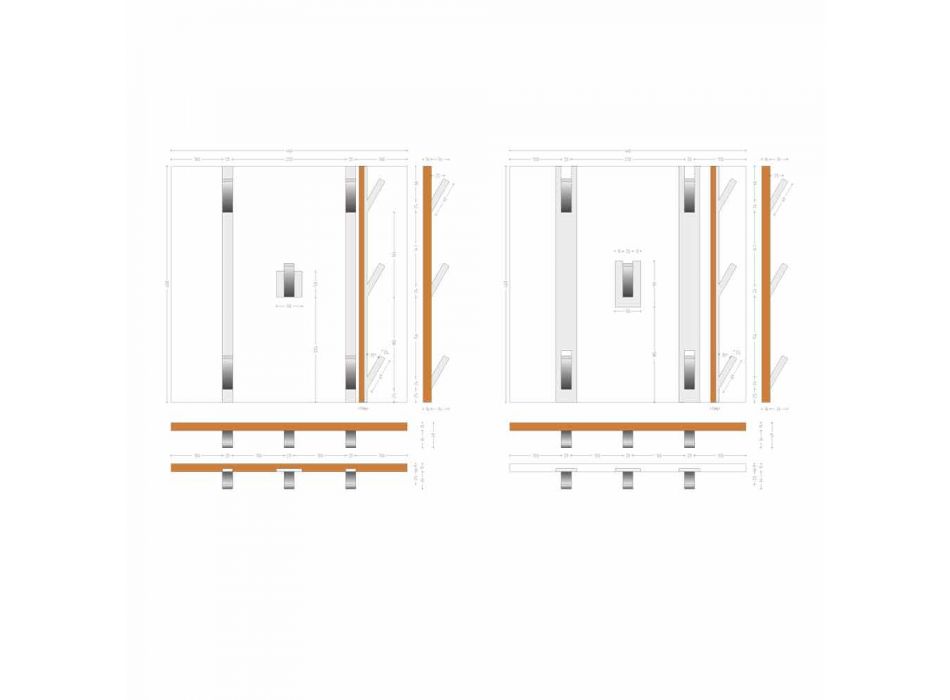 Teak-Wandpaneel mit 5 weißen Corian-Design-Aufhängern - Appiccio Viadurini
