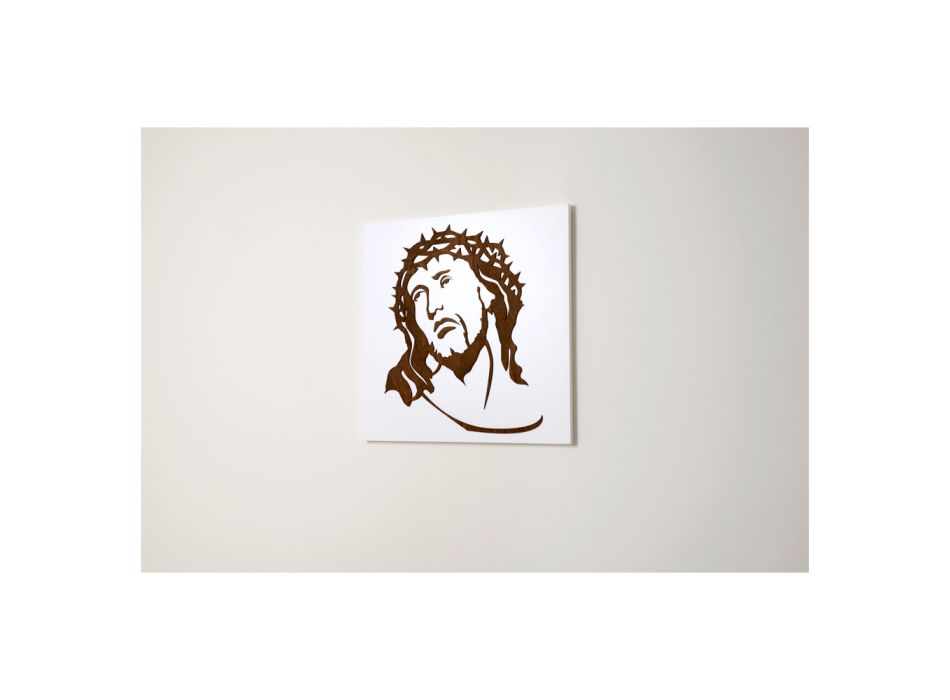 Weiße Tafel mit der Darstellung des Antlitzes Christi, hergestellt in Italien – Akari Viadurini