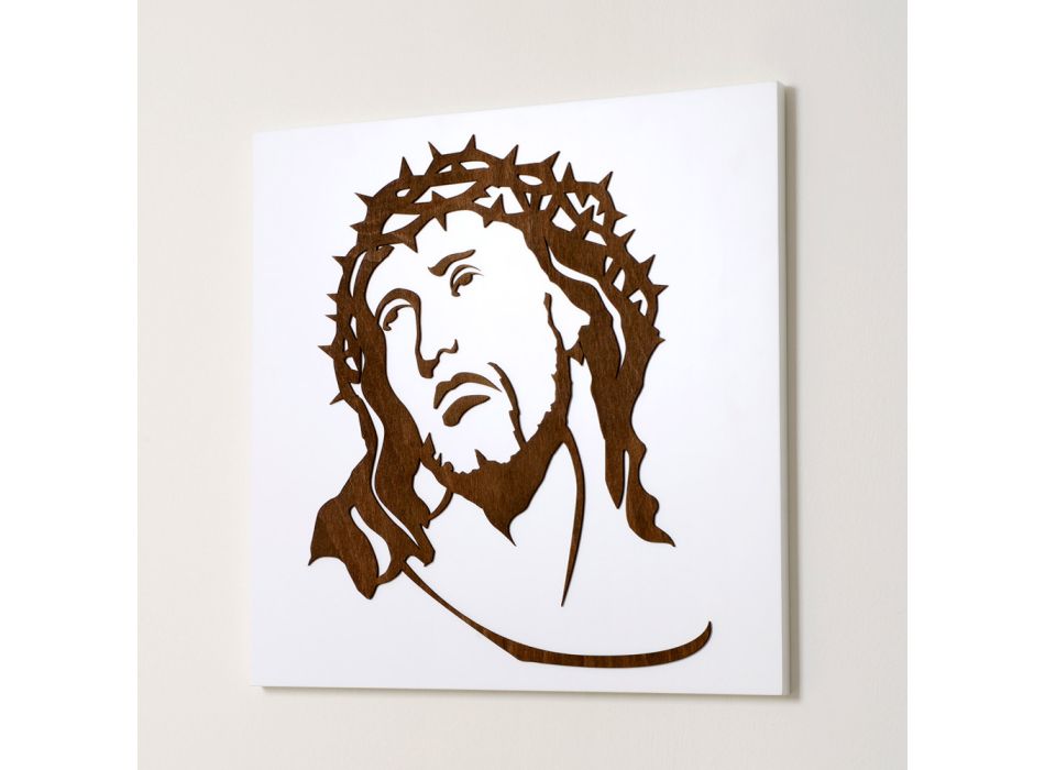 Weiße Tafel mit der Darstellung des Antlitzes Christi, hergestellt in Italien – Akari Viadurini