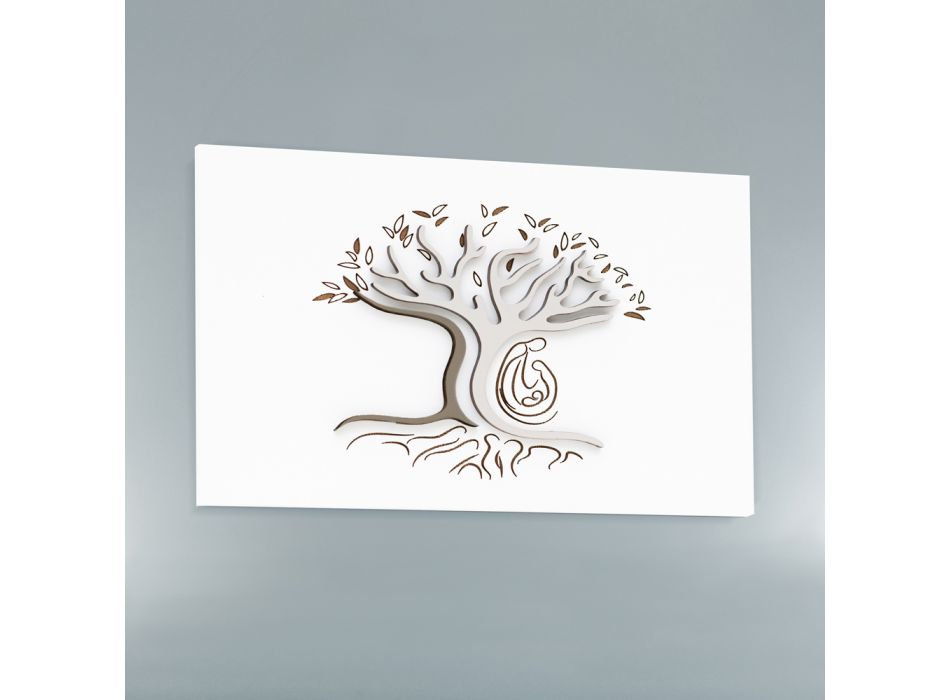 Lasergravierte weiße Tafel mit Baum und Familie, hergestellt in Italien – Helga Viadurini