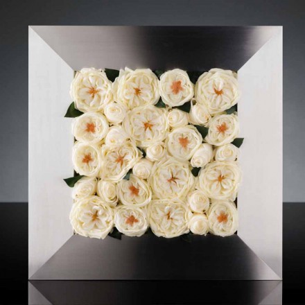 Dekoratives Wandpaneel aus Metall und weißen Rosen Made in Italy - Rosina Viadurini