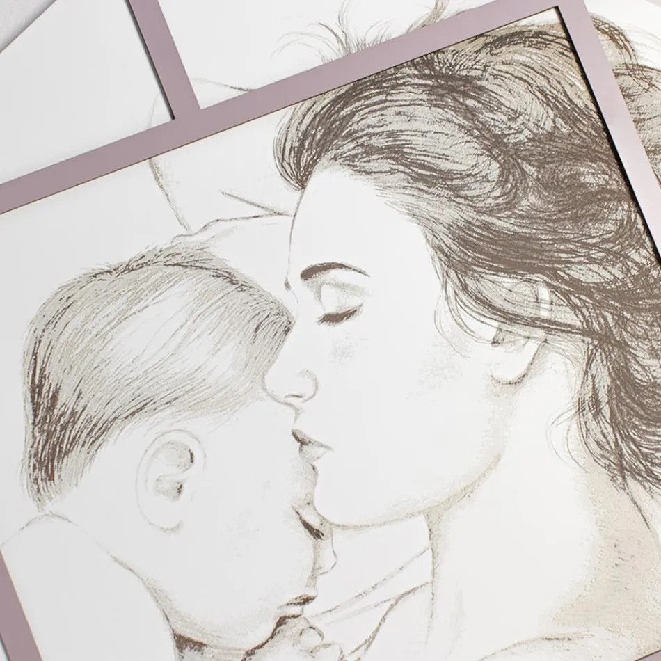 Lasergravierte Tafel mit Frau und Kind, hergestellt in Italien – Harald Viadurini