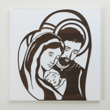 Mit Lasergravur gefertigte Tafel mit Darstellung des heiligen Josef und der Familie – Hina Viadurini