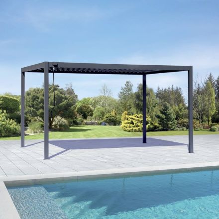 Anthrazitfarbene Aluminium-Pergola mit verstellbarem Dach - Vitta Viadurini