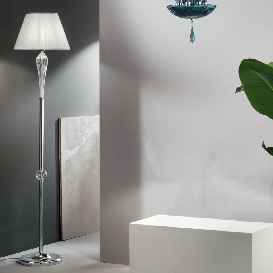 Klassische Stehlampe aus handgefertigtem Rigaton-Glas und goldenem Metall - Fievole Viadurini