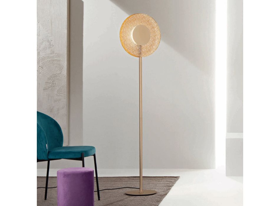 Stehlampe mit LED-Licht aus lackiertem Metall und bernsteinfarbenem Glas – Albizia Viadurini