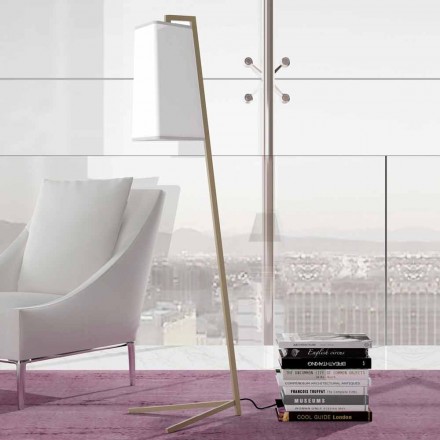 Metall Stehlampe mit modernem Lampenschirm aus weißer Baumwolle Made in Italy - Barton Viadurini