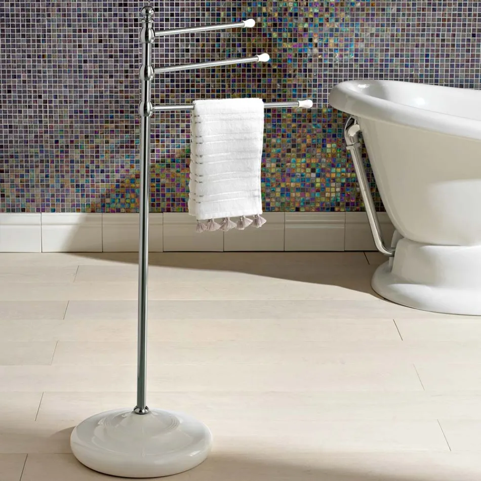 Vintage 3-Arm-Handtuchhalterständer aus Messing und Keramik - Lyon Viadurini