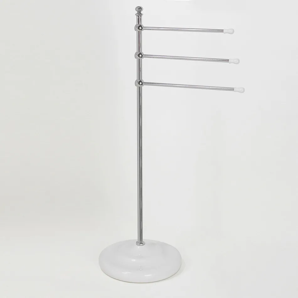 Vintage 3-Arm-Handtuchhalterständer aus Messing und Keramik - Lyon Viadurini