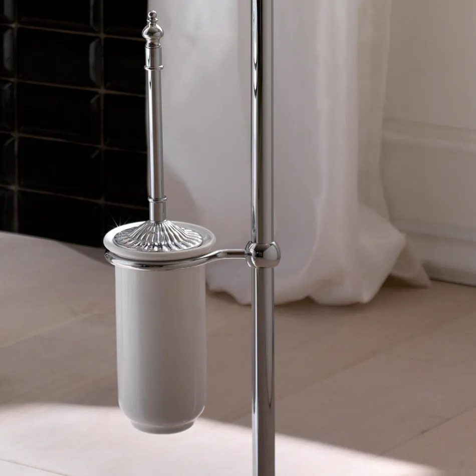 Vintage Terra Stehlampe mit Papierhalter und Toilettenbürstenhalter aus Messing und Keramik – Caen Viadurini