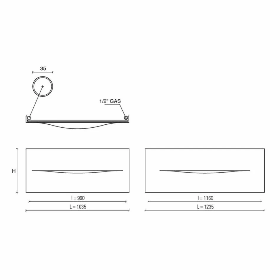 Horizontale Ausführung Hydraulische Strahlungsplatte aus Stahl bis 820 W - Schnitt Viadurini