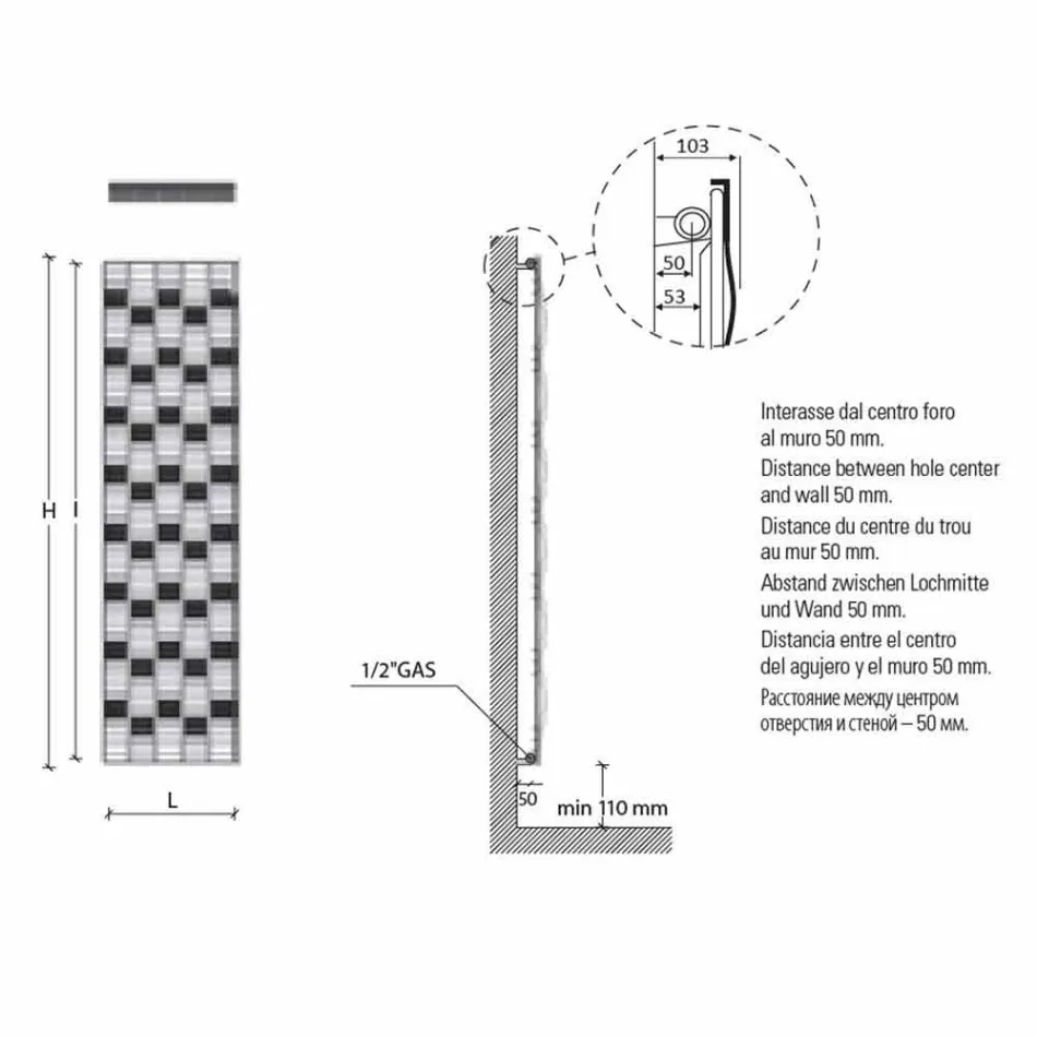 Vertikales Design 5 Bar Stahlstrahlplatte bis 1003 Watt - Fluss Viadurini