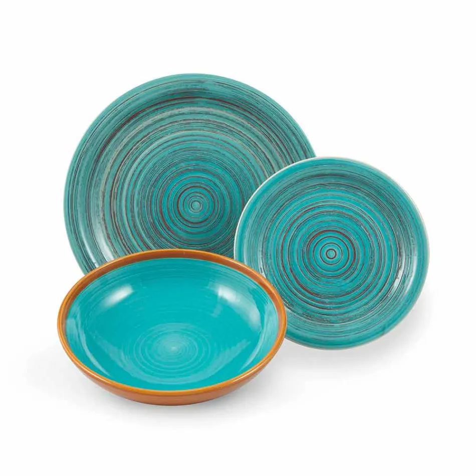 Farbige und moderne Teller 18 Stück in Steinzeug Kompletter Tischservice - Egadi Viadurini