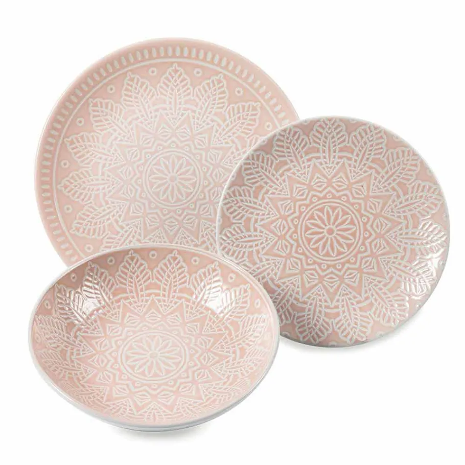 Moderne farbige Teller 18 Stück Kompletter Tischservice in Gres - Creta Viadurini