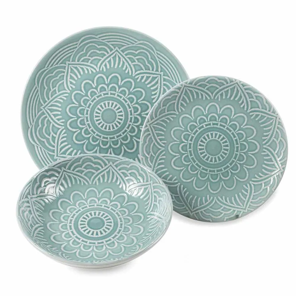 Moderne farbige Teller 18 Stück Kompletter Tischservice in Gres - Creta Viadurini