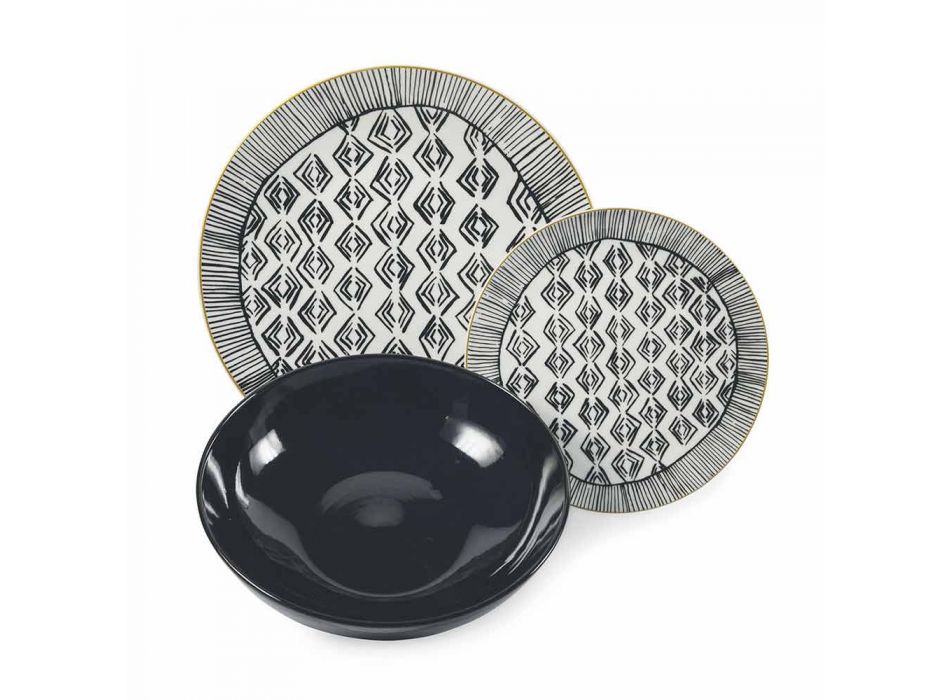 Teller aus Porzellan und schwarzem Steinzeug Kompletter Tischservice 18 Stück - Tribu Viadurini
