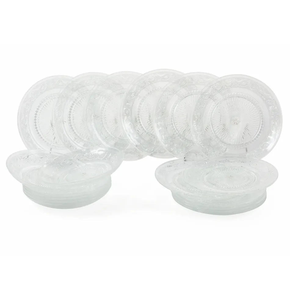 Transparente Glasteller Luxury Classic Decor 18-teilig - Palazzo Viadurini