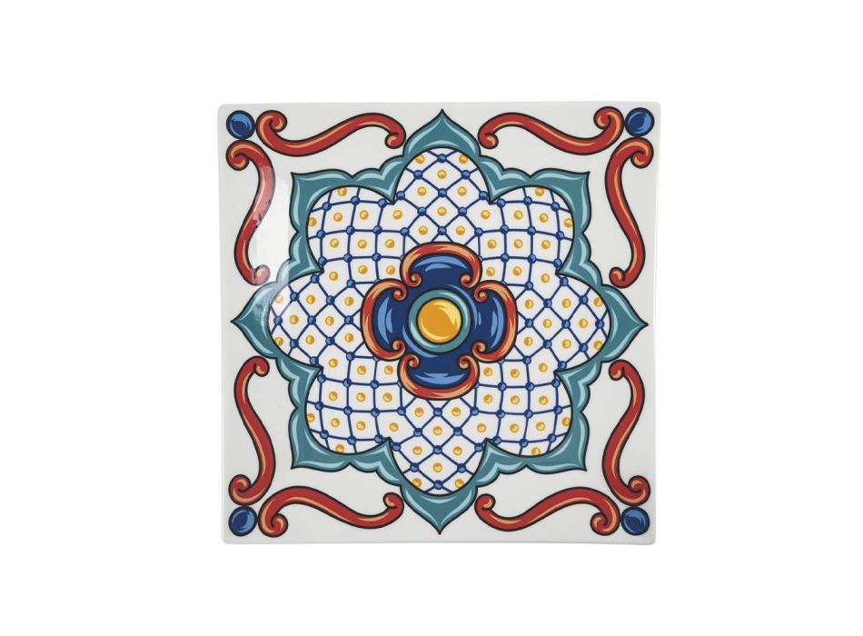 Quadratische Tischteller aus farbigem Porzellandekor 6 Stück - Iglesias Viadurini