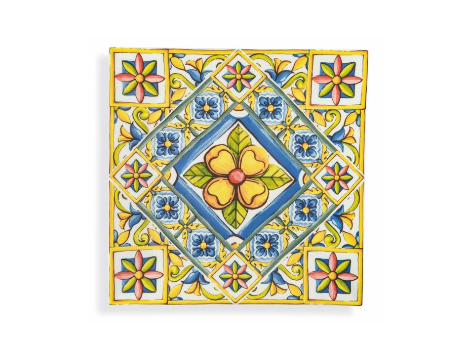 Quadratische Teller Unterteller in farbigen Porzellandekoren 6 Stück - Sommer Viadurini