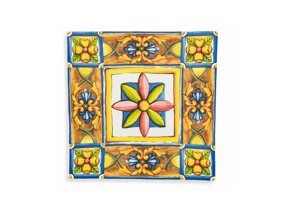 Quadratische Teller Unterteller in farbigen Porzellandekoren 6 Stück - Sommer Viadurini