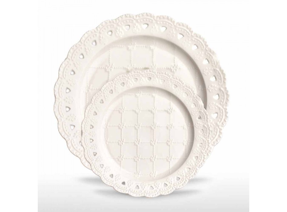 Bevorzugung Teller 12 Stück in weißem Porzellan Hand dekoriert - Rafiki