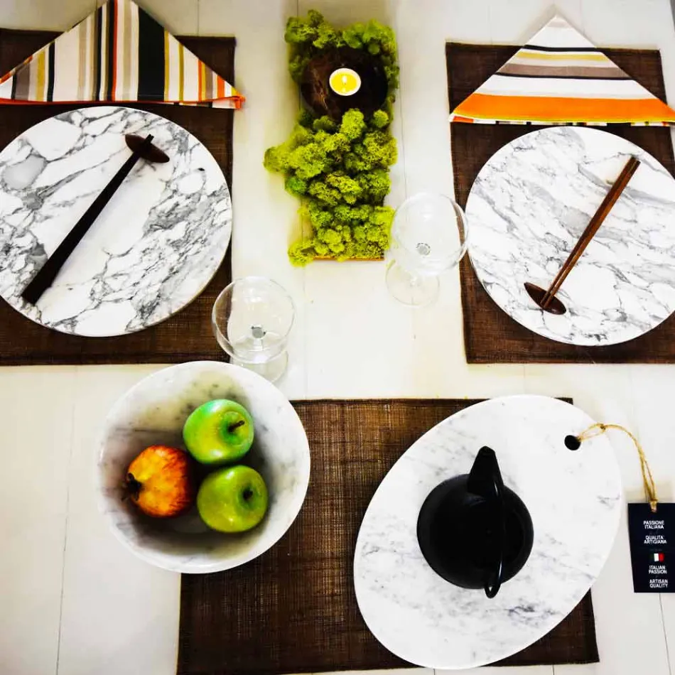 Runder Servierteller aus weißem Carrara-Marmor Made in Italy - Kamil Viadurini