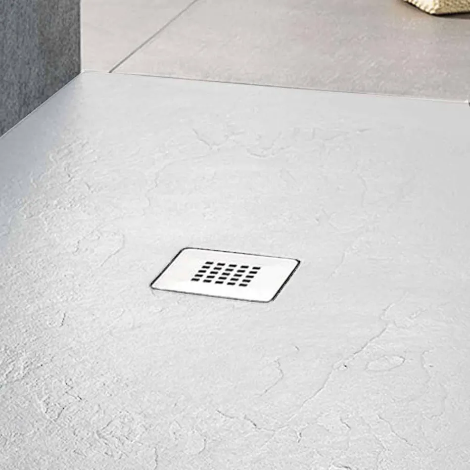 Resin Duschwanne 140x80 in modernem White Slate Effect Finish - Sommo Viadurini