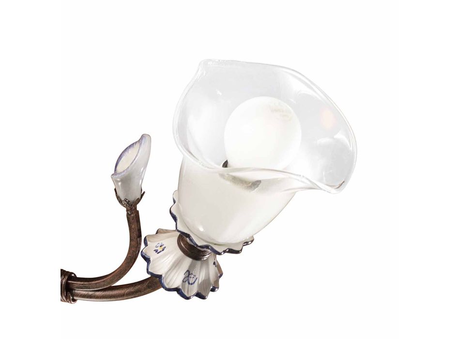 3 Lichter Artisan Floral Deckenleuchte aus Glas, Eisen und Keramik - Vicenza Viadurini