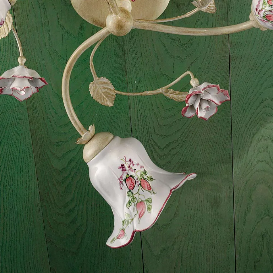 Deckenleuchte 3 Lichter Metall und Keramik Handbemalter roter Draht - Pisa Viadurini