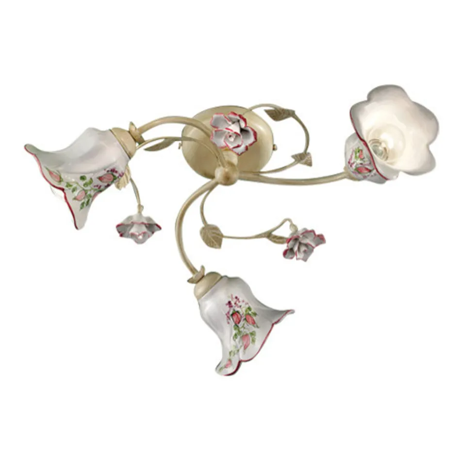 Deckenleuchte 3 Lichter Metall und Keramik Handbemalter roter Draht - Pisa Viadurini