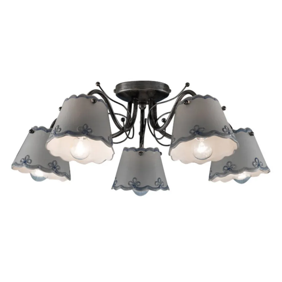 Deckenlampe mit 3 oder 5 Lichtern aus handbemalter Keramik mit Stickereieffekt - Ravenna Viadurini