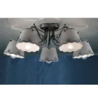 Deckenlampe mit 3 oder 5 Lichtern aus handbemalter Keramik mit Stickereieffekt - Ravenna Viadurini