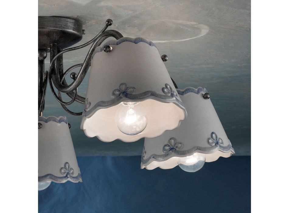 Deckenlampe mit 3 oder 5 Lichtern aus handbemalter Keramik mit Stickereieffekt - Ravenna Viadurini