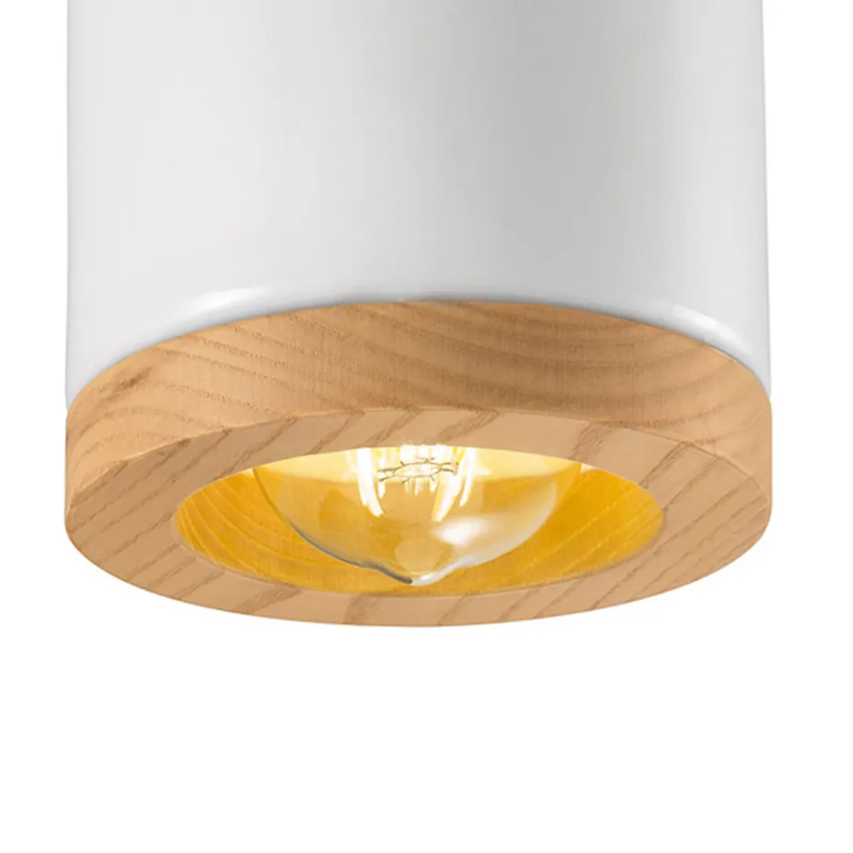 Kunsthandwerkliche Deckenlampe aus Holz und Keramik im nordischen Stil - Nateca Viadurini