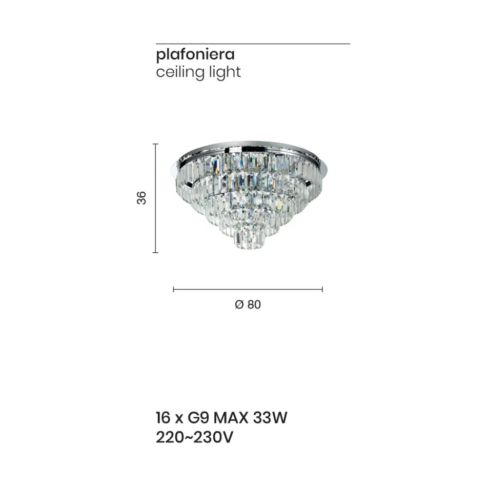 Klassische Deckenleuchte aus silbernem Metall und Kristallanhängern - Jerome Viadurini