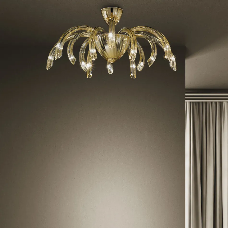 Venezianische Deckenlampe aus Glas und Metall, handgefertigt in Italien - Jason Viadurini