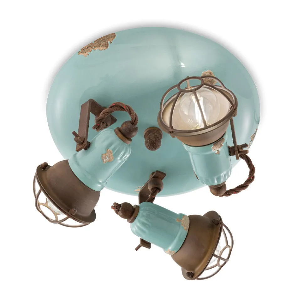 Industrielle Deckenleuchte 3 Strahler aus Eisen und handgefertigter Keramik - Loft Viadurini