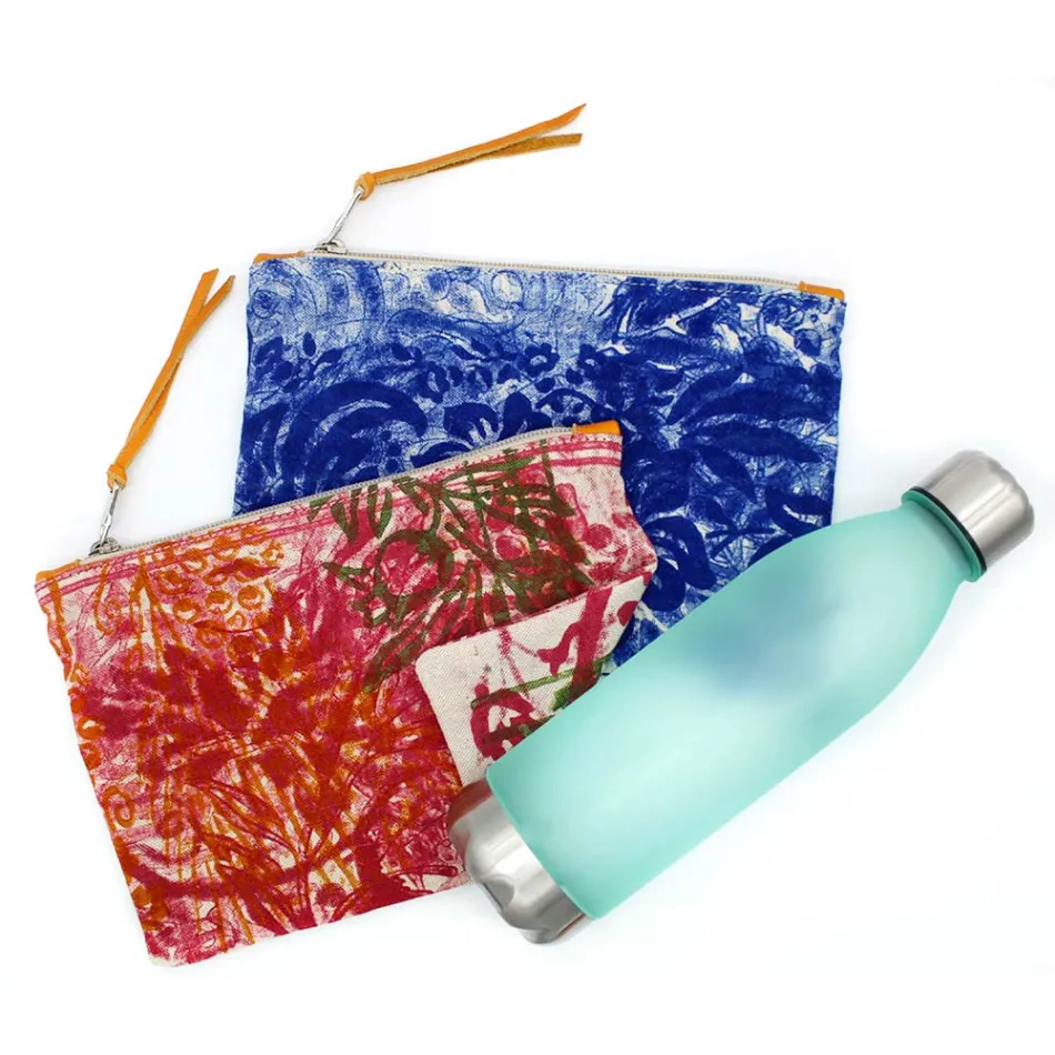 Künstlerisch handbedruckte Clutch-Tasche, Einzelstück aus Baumwolle, 2 Stück – Viadurini von Marchi Viadurini