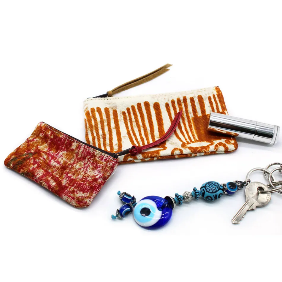 Künstlerisch handbedruckte Clutch, Einzelstück aus Baumwolle, 2 Stück – Viadurini von Marchi Viadurini