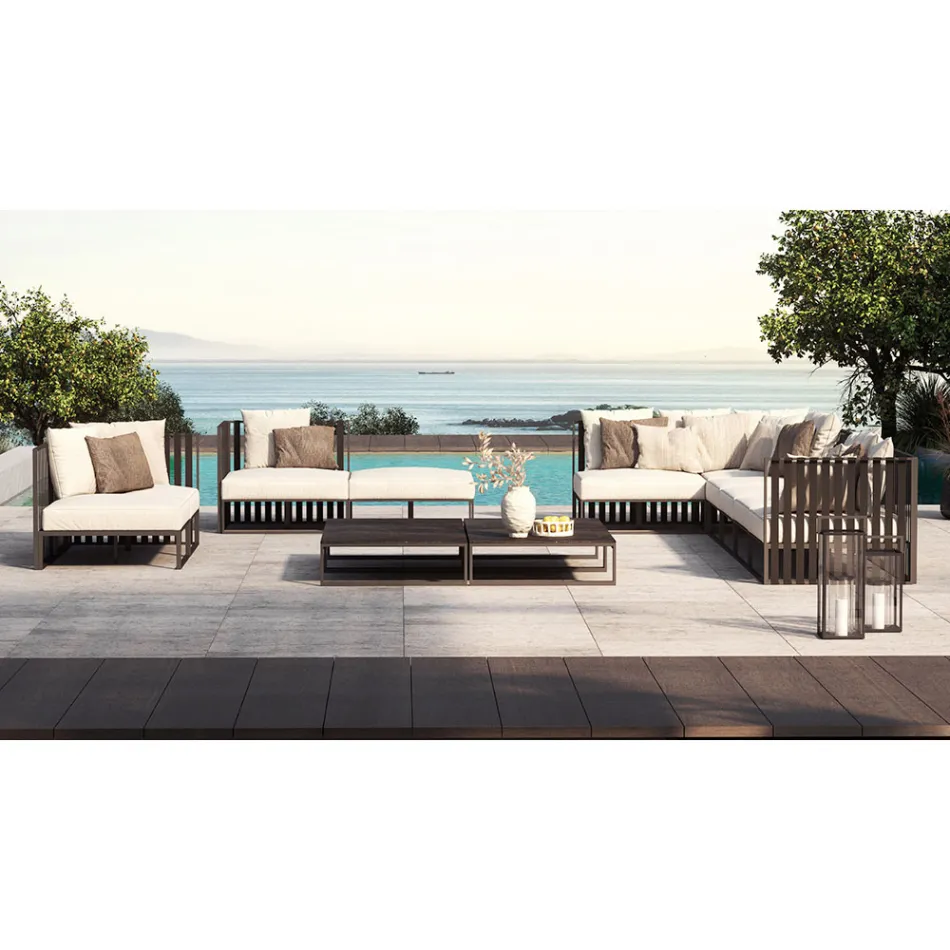 Außensessel mit rechter Ecke aus Aluminium und Gurten Made in Italy - Juliediv Viadurini