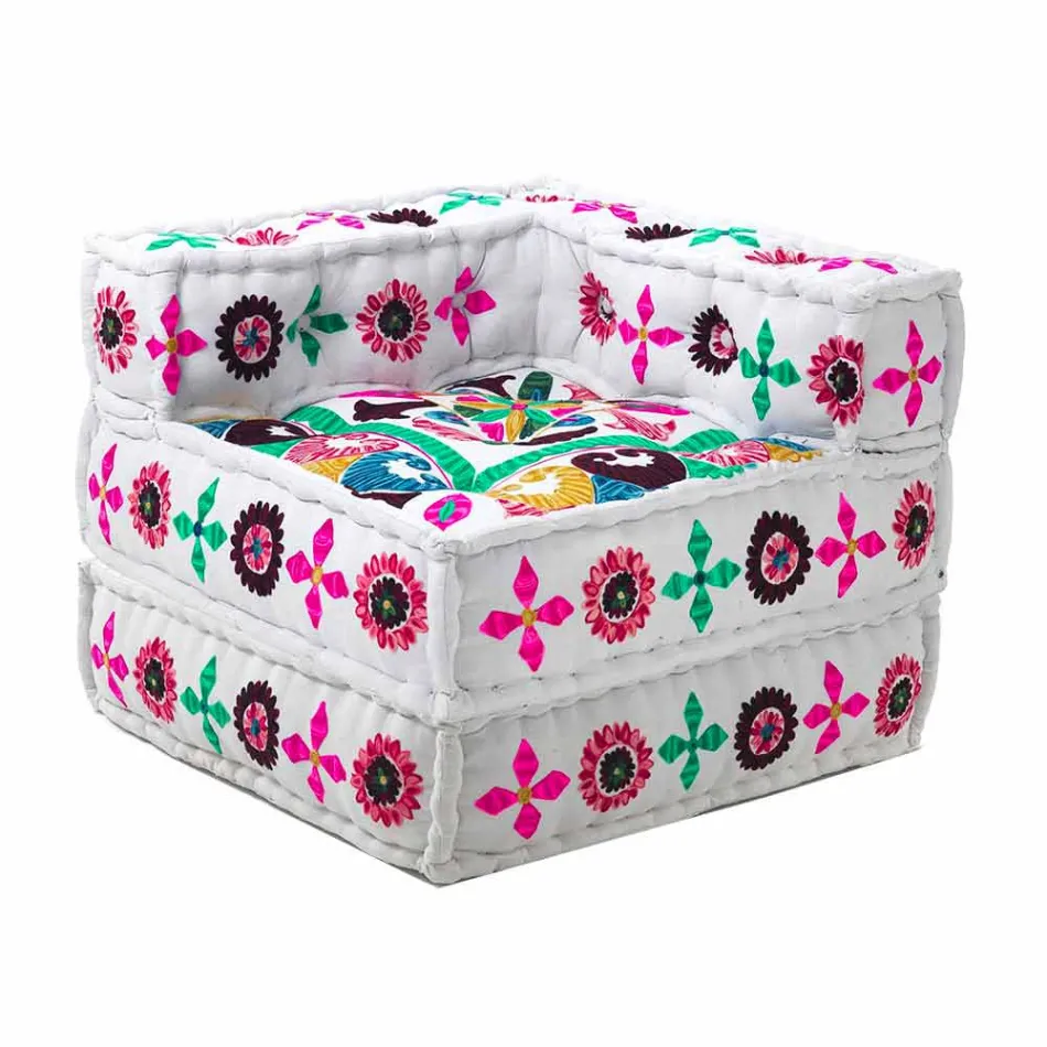 Chaise Longue Armchair von Ethnic Design aus Patchwork-Baumwolle für Wohnzimmer - Fiber Viadurini