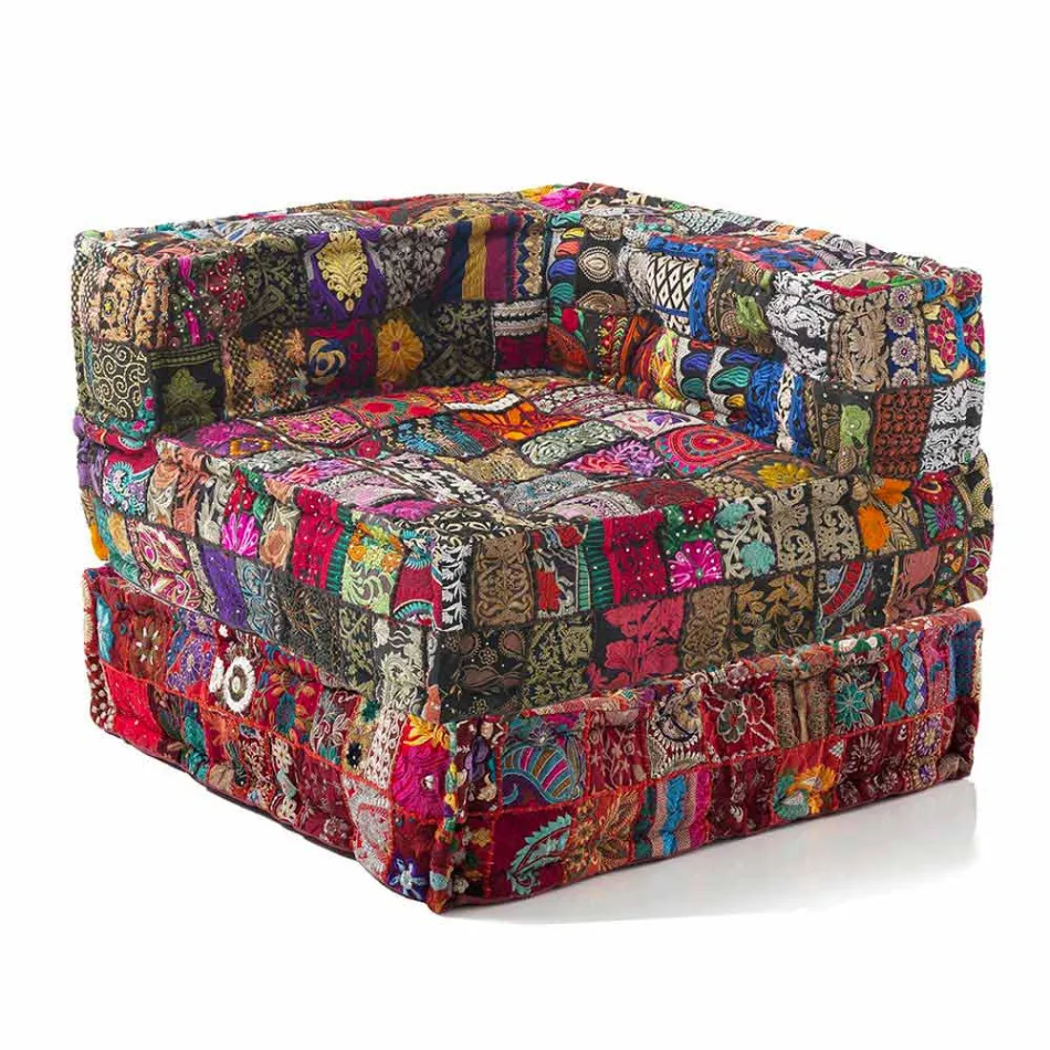 Chaise Longue Armchair von Ethnic Design aus Patchwork-Baumwolle für Wohnzimmer - Fiber Viadurini