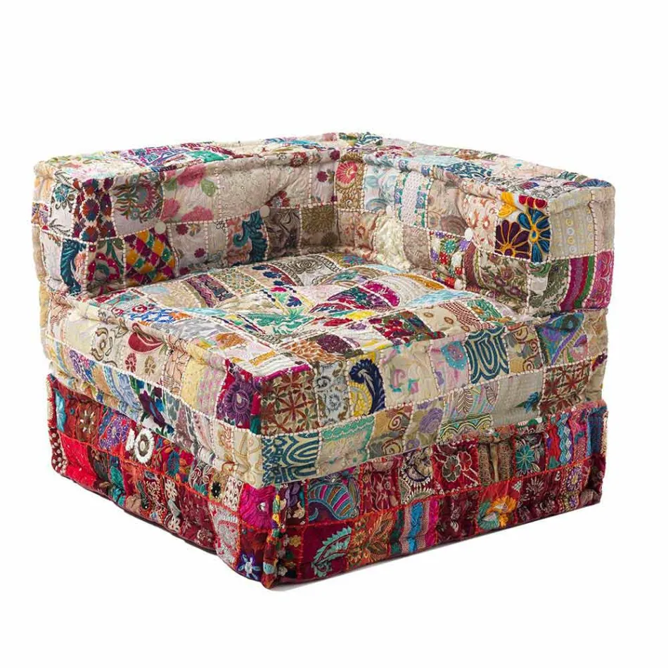 Chaise Longue Armchair von Ethnic Design aus Patchwork-Baumwolle für Wohnzimmer - Fiber Viadurini